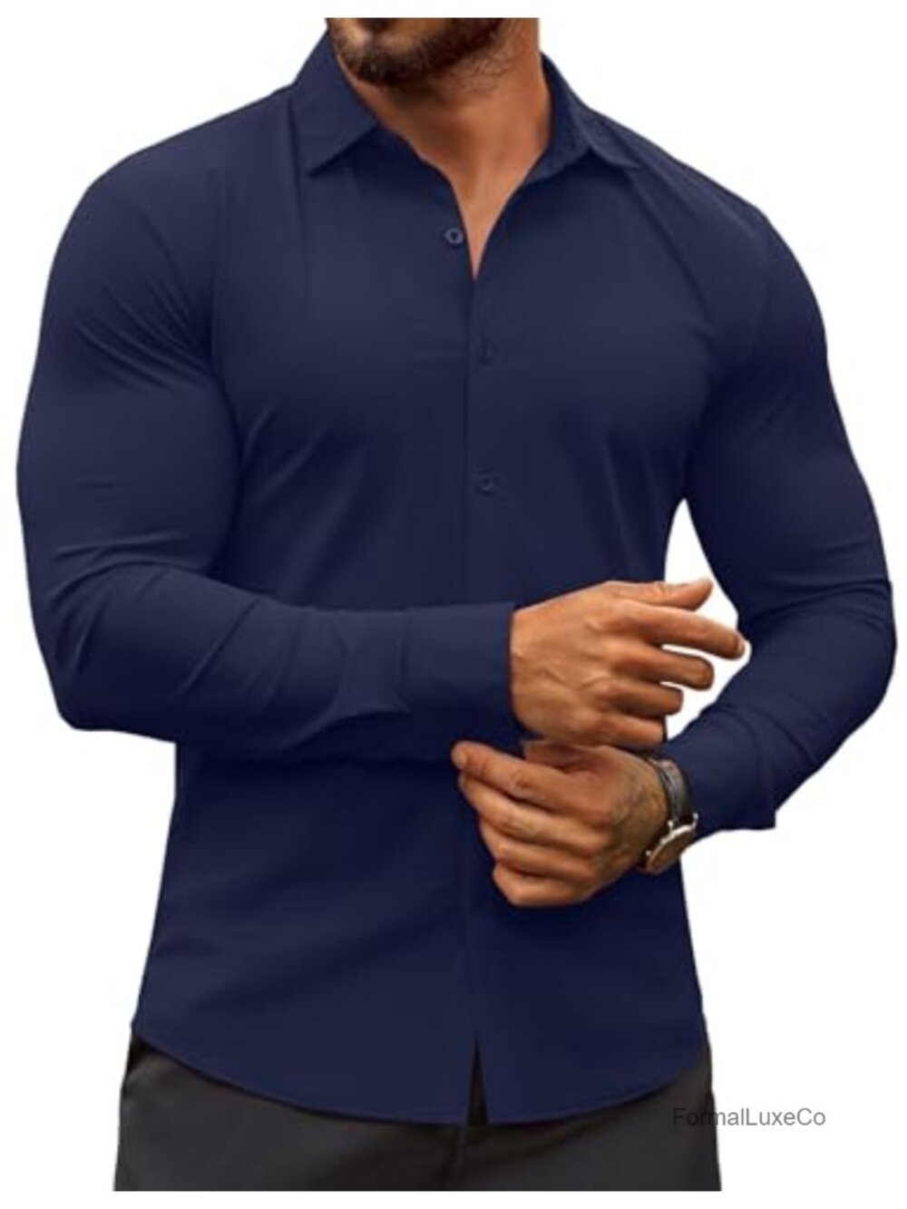 Men's Muscle Fit Stretch Wrinkle-Free Long Sleeve Button Down Dress Shirt